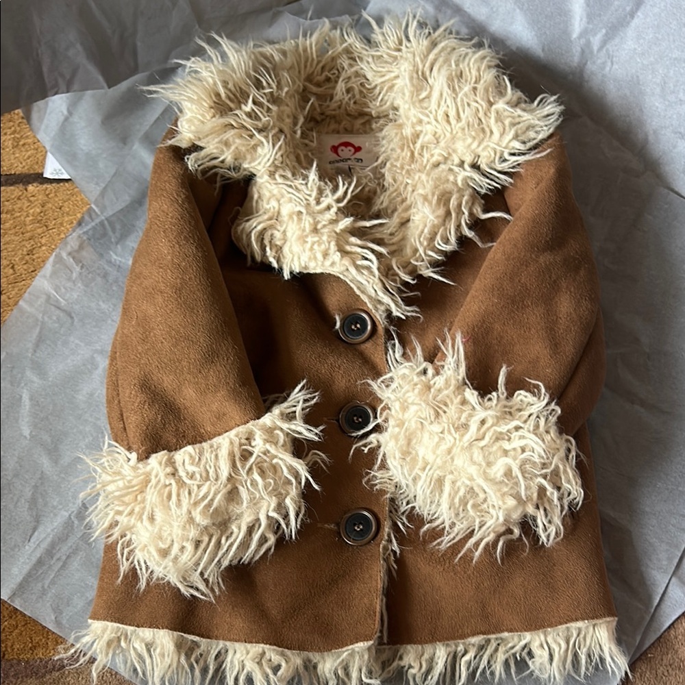 Kids Brown and Cream Faux Fur Coat